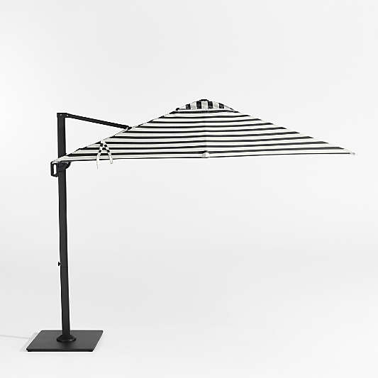 9' Square Black and White Cabana Stripe Sunbrella® Cantilever Outdoor Patio Umbrella with Black Metal Frame