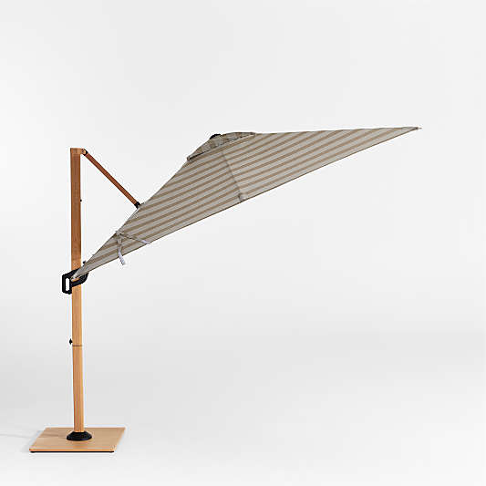 9' Square Dune Tan Stripe Sunbrella® Cantilever Outdoor Patio Umbrella with Faux Wood Metal Frame
