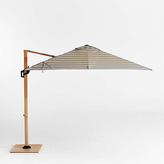 9' Square Sunbrella® Range Dune Stripe Cantilever Outdoor Patio Umbrella with Faux Wood Metal Frame