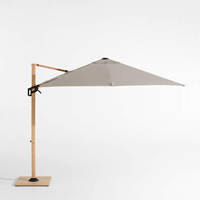9' Square Sunbrella® Cast Ash Brown Cantilever Outdoor Patio Umbrella with Faux Wood Metal Frame