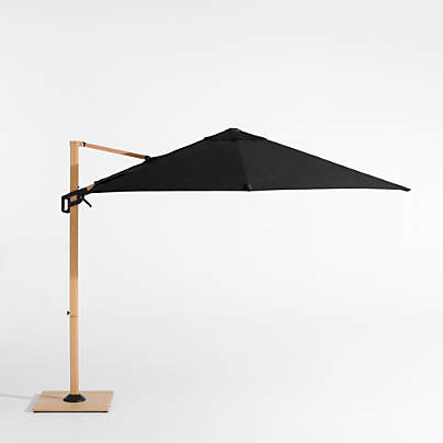 9' Square Canvas Black Sunbrella® Cantilever Outdoor Patio Umbrella with Faux Wood Metal Frame