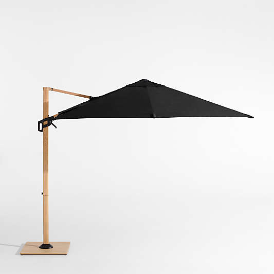 9' Square Canvas Black Sunbrella® Cantilever Outdoor Patio Umbrella with Faux Wood Metal Frame