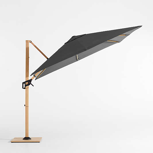 9' Square Cast Charcoal Grey Sunbrella® Cantilever Outdoor Patio Umbrella with Faux Wood Metal Frame