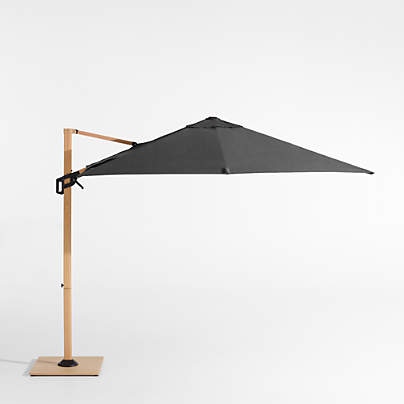 9' Square Sunbrella® Cast Charcoal Grey Cantilever Outdoor Patio Umbrella with Faux Wood Metal Frame