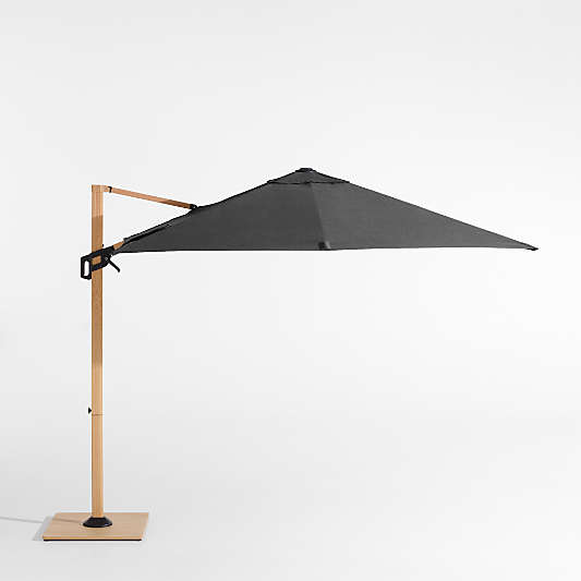 9' Square Sunbrella® Cast Charcoal Grey Cantilever Outdoor Patio Umbrella with Faux Wood Metal Frame