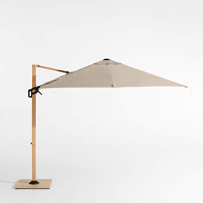 9' Square Sunbrella® Canvas Flax Cantilever Outdoor Patio Umbrella with Faux Wood Metal Frame