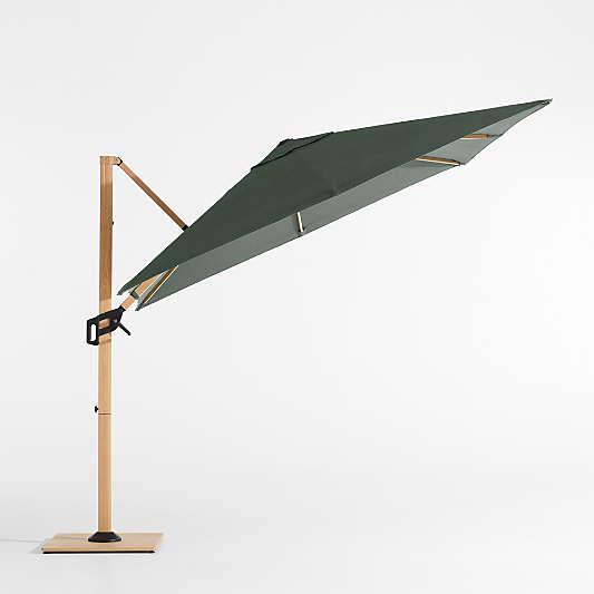 9' Square Cast Ivy Green Sunbrella® Cantilever Outdoor Patio Umbrella with Faux Wood Metal Frame