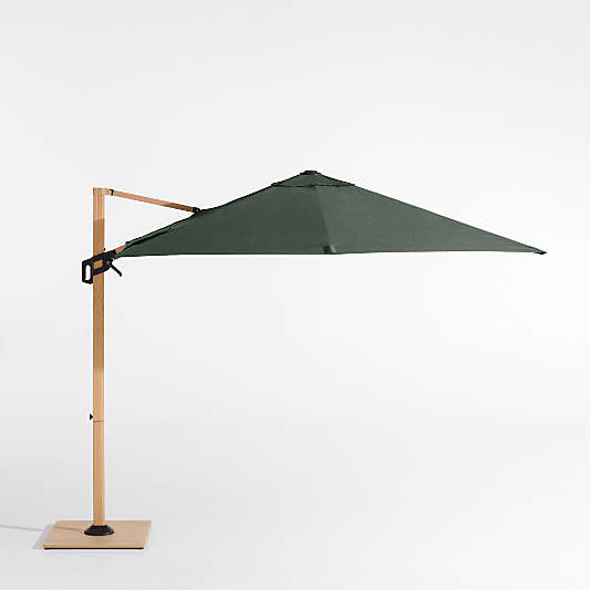 9' Square Cast Ivy Green Sunbrella® Cantilever Outdoor Patio Umbrella with Faux Wood Metal Frame