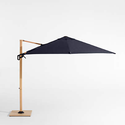 9' Square Sunbrella® Canvas Navy Blue Cantilever Outdoor Patio Umbrella with Faux Wood Metal Frame