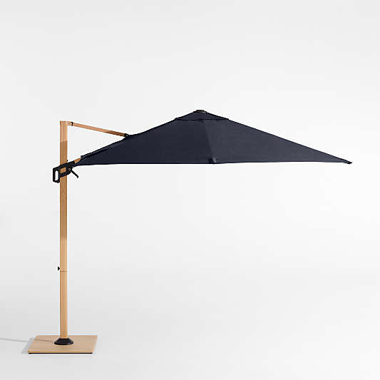 9' Square Canvas Navy Blue Sunbrella® Cantilever Outdoor Patio Umbrella with Faux Wood Metal Frame