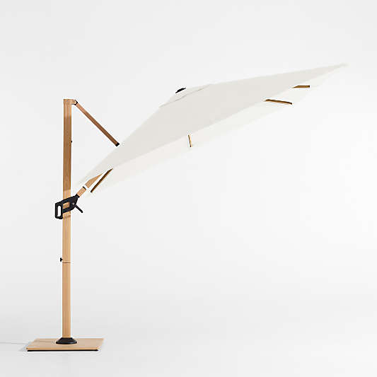 9' Square Sunbrella® Canvas White Cantilever Outdoor Patio Umbrella with Faux Wood Metal Frame