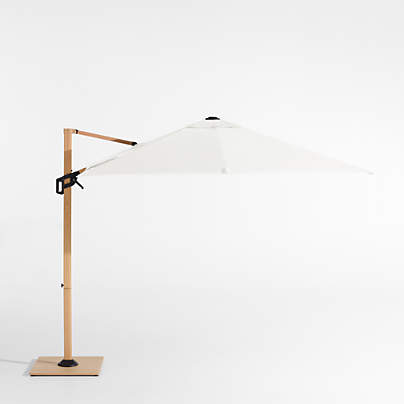 9' Square Canvas White Sunbrella® Cantilever Outdoor Patio Umbrella with Faux Wood Metal Frame