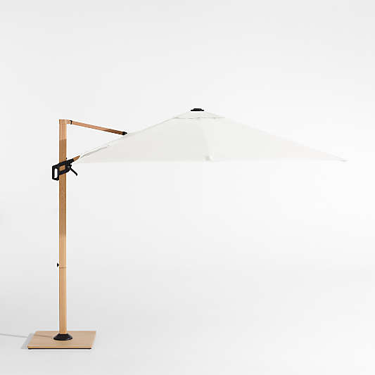 9' Square Sunbrella® Canvas White Cantilever Outdoor Patio Umbrella with Faux Wood Metal Frame