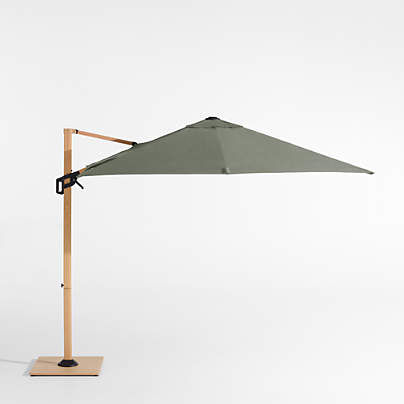 9' Square Sunbrella® Cast Sage Cantilever Outdoor Patio Umbrella with Faux Wood Metal Frame