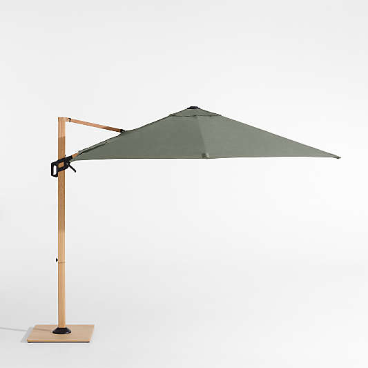 9' Square Sunbrella® Cast Sage Cantilever Outdoor Patio Umbrella with Faux Wood Metal Frame