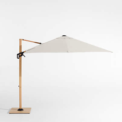 9' Square Sunbrella® Cast Silver Cantilever Outdoor Patio Umbrella with Faux Wood Metal Frame