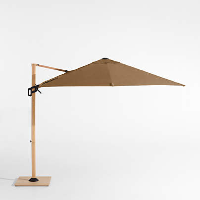 9' Square Sunbrella® Cast Teak Cantilever Outdoor Patio Umbrella with Faux Wood Metal Frame