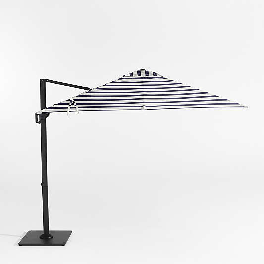 9' Square Navy and White Cabana Stripe Sunbrella® Cantilever Outdoor Patio Umbrella with Black Metal Frame