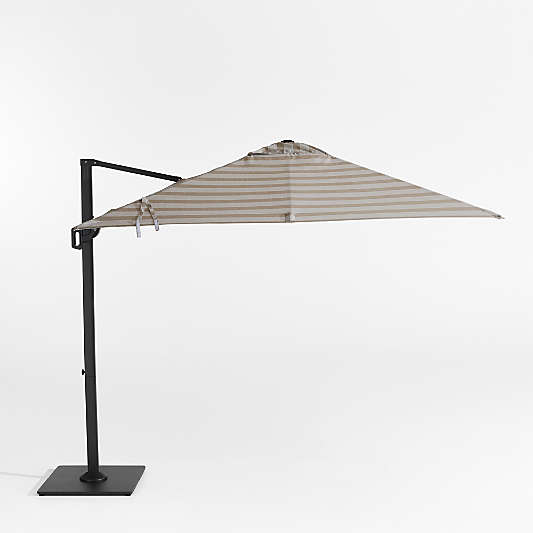 9' Square Dune Tan Stripe Sunbrella® Cantilever Outdoor Patio Umbrella with Black Metal Frame