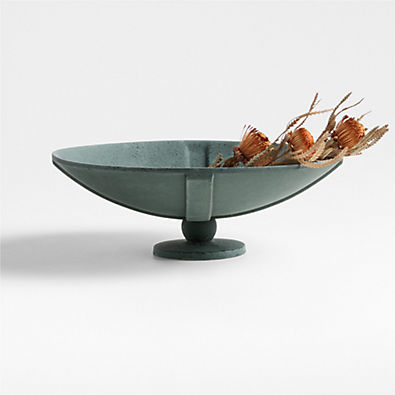 View Bouché Dark Green Ceramic Pedestal Centerpiece Bowl 14" by Athena Calderone details