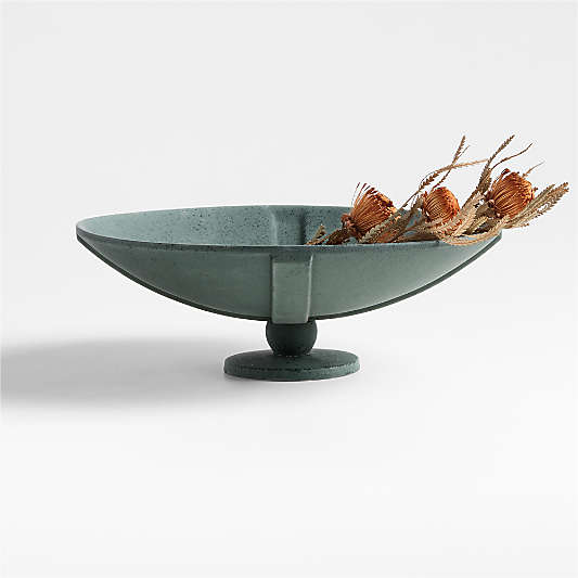 Bouché Dark Green Ceramic Pedestal Centerpiece Bowl 14" by Athena Calderone