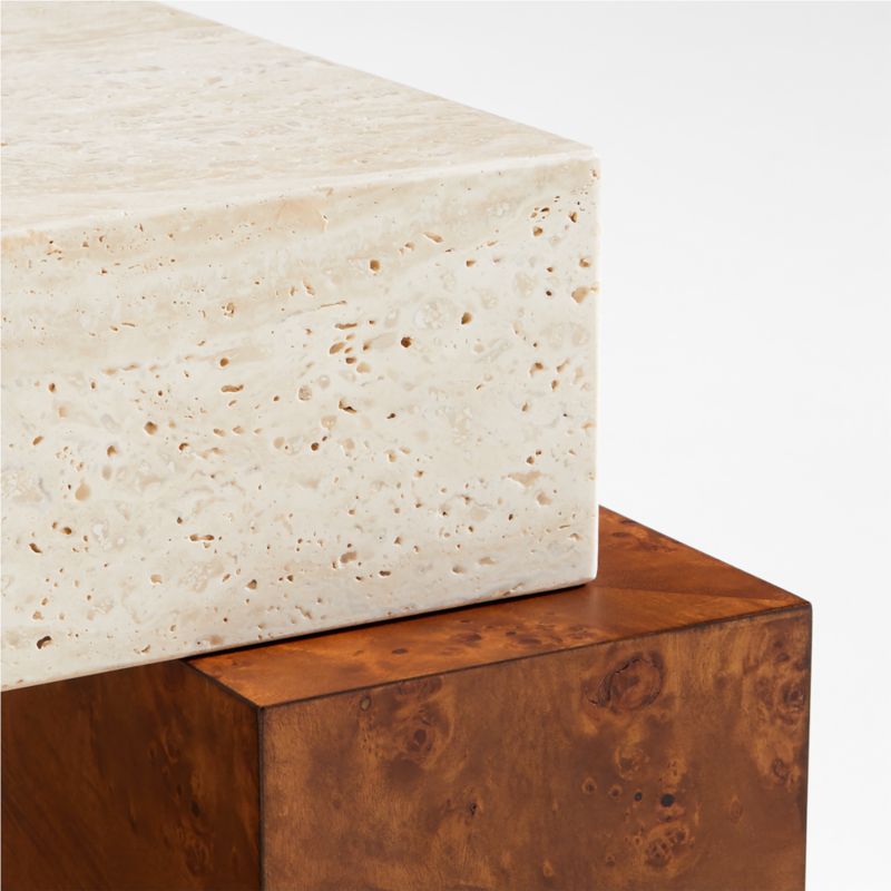 Dualité Travertine and Burl Wood Block Leg 56" Coffee Table by Athena Calderone - image 8 of 10