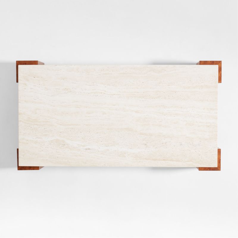 Dualité Travertine and Burl Wood Block Leg 56" Coffee Table by Athena Calderone - image 7 of 10