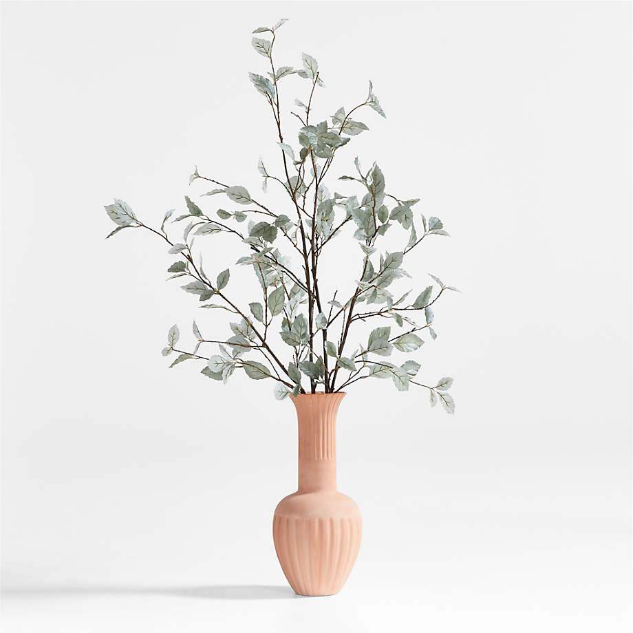 Sage Green Leaf Branch Arrangement in Haute Cannele Tall Terracotta Vase by Athena Calderone | Crate & Barrel