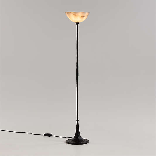 Le Faîte Metal Torchiere Floor Lamp with Alabaster Shade by Athena Calderone