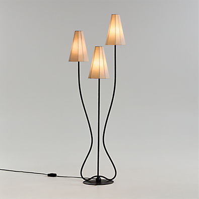 View Nouveauté 3-Light Metal Floor Lamp with Linen Shades 68" by Athena Calderone details
