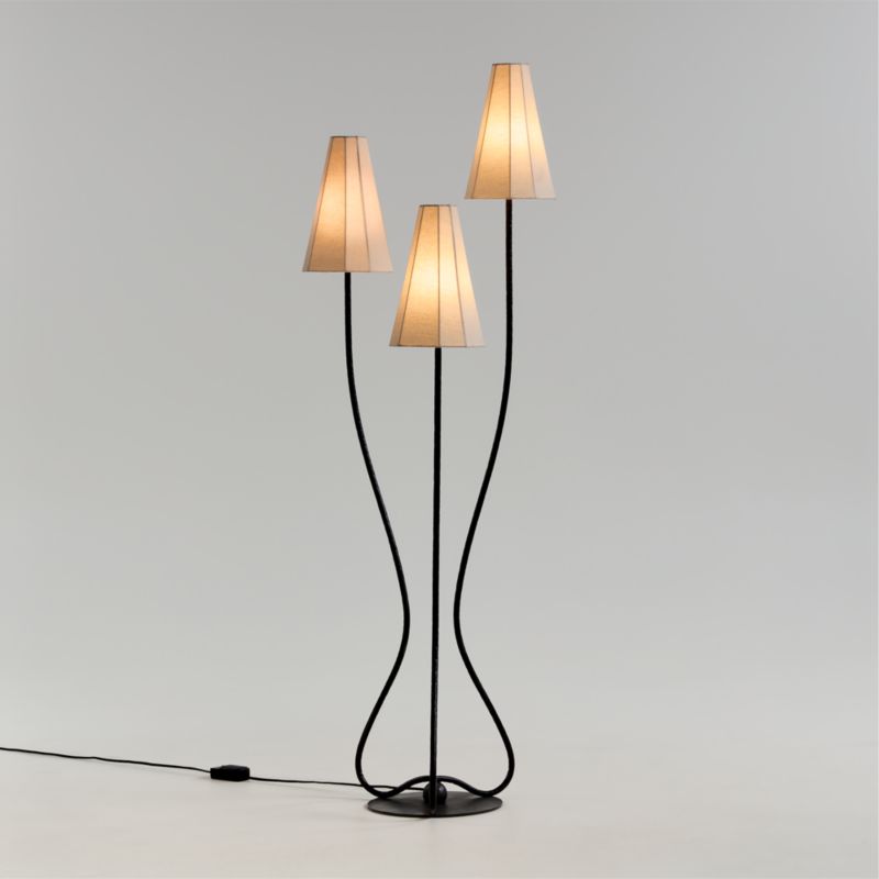Nouveauté 3-Light Metal Floor Lamp with Linen Shades by Athena Calderone