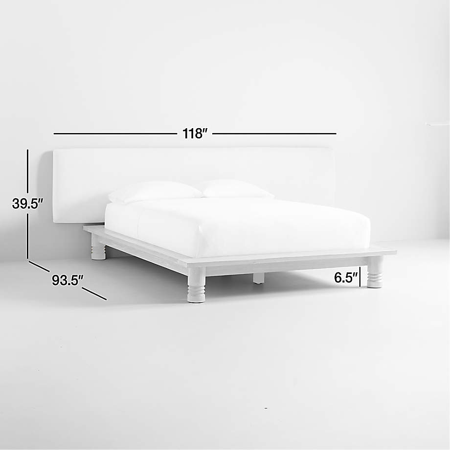Crate&Barrel Goleta Bouclé Upholstered Solid Oak Queen Bed Square One