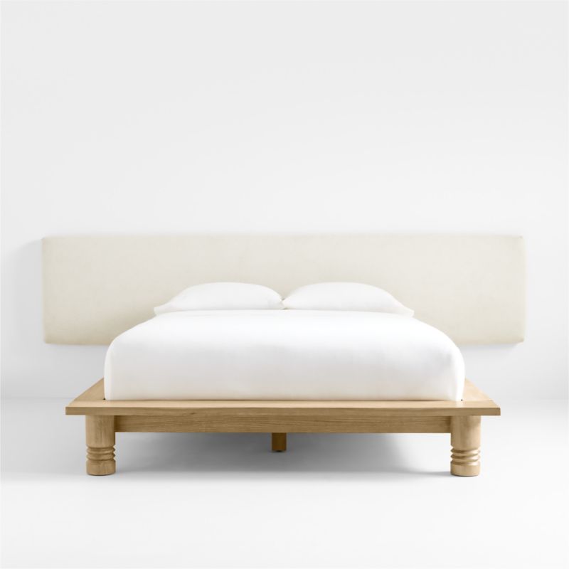 Revival Oak Wood Platform Queen Bed with Upholstered Headboard by ...