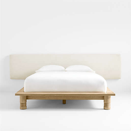 Revival Oak Wood Platform Bed with Upholstered Headboard by Athena Calderone