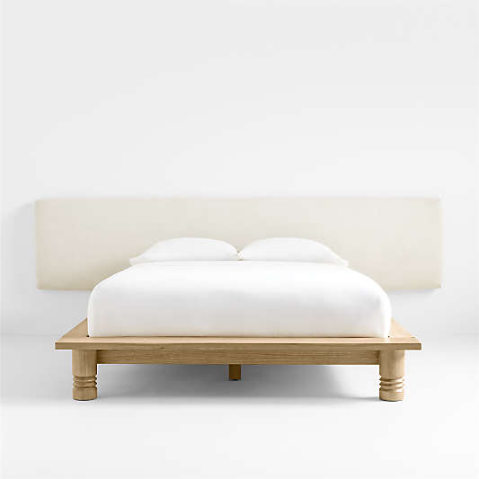 Revival Oak Wood Platform Queen Bed with Upholstered Headboard by Athena Calderone