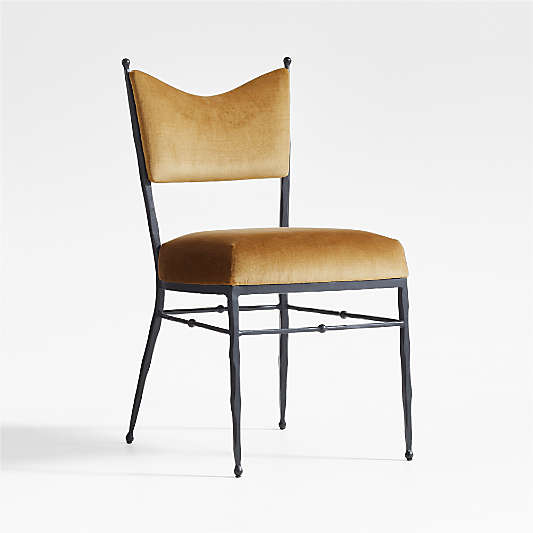 Rodin Ochre Velvet Dining Side Chair by Athena Calderone