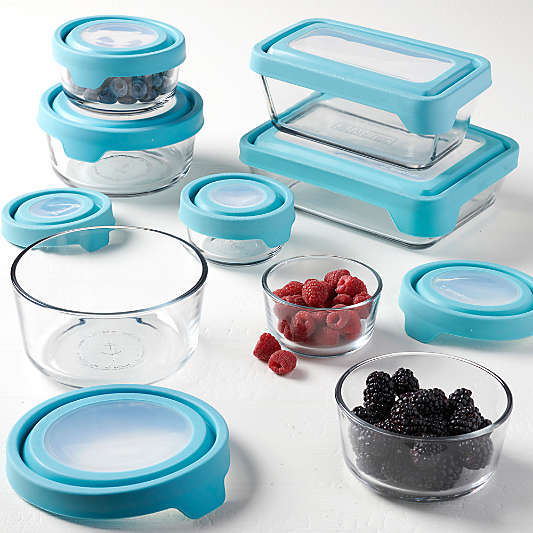 Anchor Hocking TrueSeal 16-Piece Glass Food Storage Set with Mineral Blue Lids