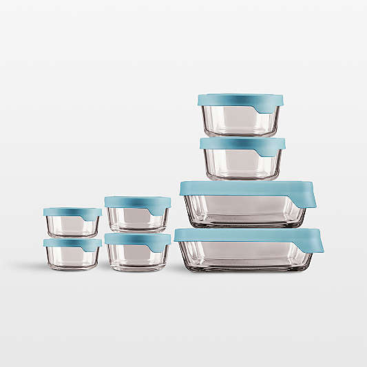 Anchor Hocking TrueSeal 16-Piece Glass Food Storage Set with Mineral Blue Lids
