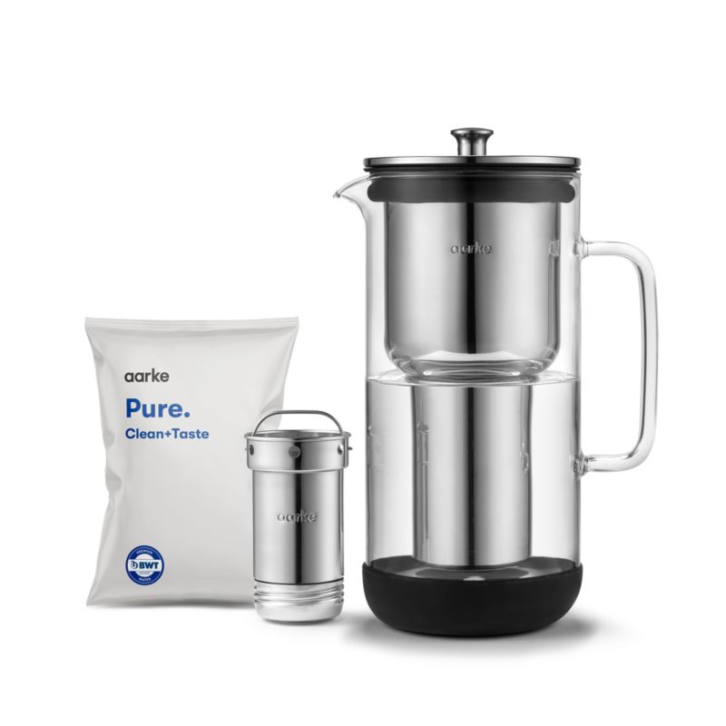 Aarke Purifier Glass Purifying Water Pitcher with Stainless Steel Filter