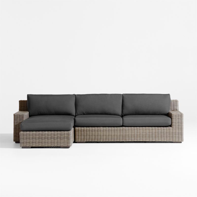 Abaco Resin Wicker -Piece Left-Arm Chaise Outdoor Sectional Sofa with Charcoal Sunbrella ® Cushions