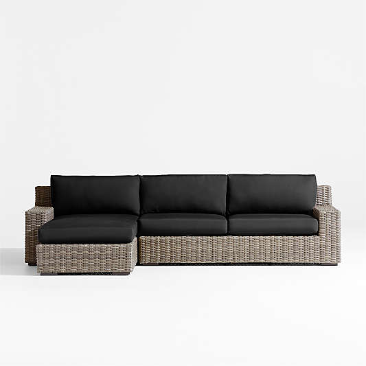 Abaco 2-Piece Left-Arm Chaise All-Weather Wicker Outdoor Sectional Sofa with Canvas Black Sunbrella ® Cushions