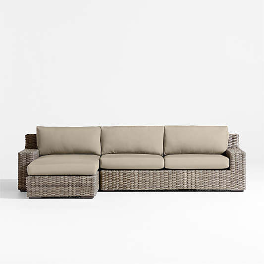 Abaco 2-Piece Left-Arm Chaise All-Weather Wicker Outdoor Sectional Sofa with Canvas Flax Sunbrella ® Cushions