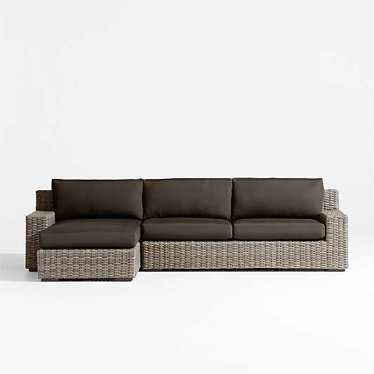 Abaco 2-Piece Left-Arm Chaise All-Weather Wicker Outdoor Sectional Sofa with Canvas Java Sunbrella ® Cushions