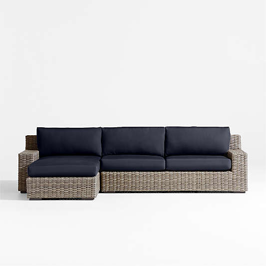 Abaco 2-Piece Left-Arm Chaise All-Weather Wicker Outdoor Sectional Sofa with Canvas Navy Sunbrella ® Cushions