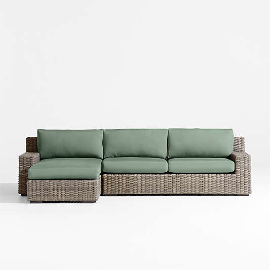 Abaco Resin Wicker 2-Piece Left-Arm Chaise Outdoor Sectional Sofa with Canvas Spa Sunbrella ® Cushions