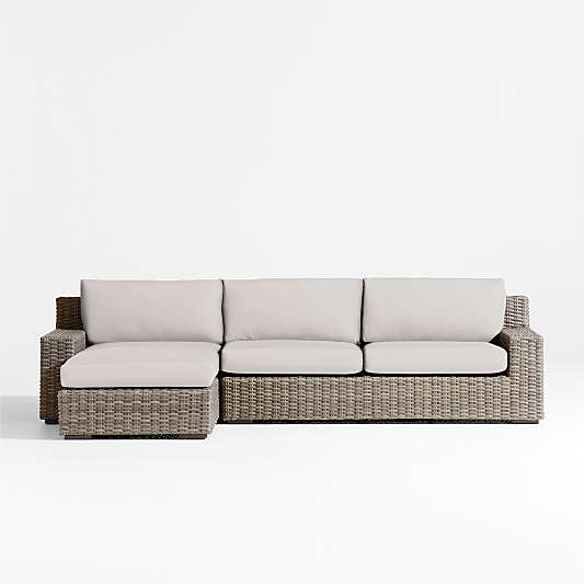 Abaco 2-Piece Left-Arm Chaise All-Weather Wicker Outdoor Sectional Sofa with Cast Silver Sunbrella ® Cushions