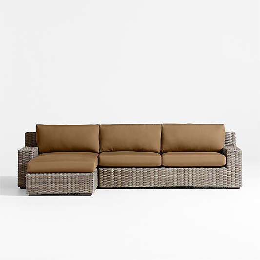 Abaco 2-Piece Left-Arm Chaise All-Weather Wicker Outdoor Sectional Sofa with Cast Teak Sunbrella ® Cushions