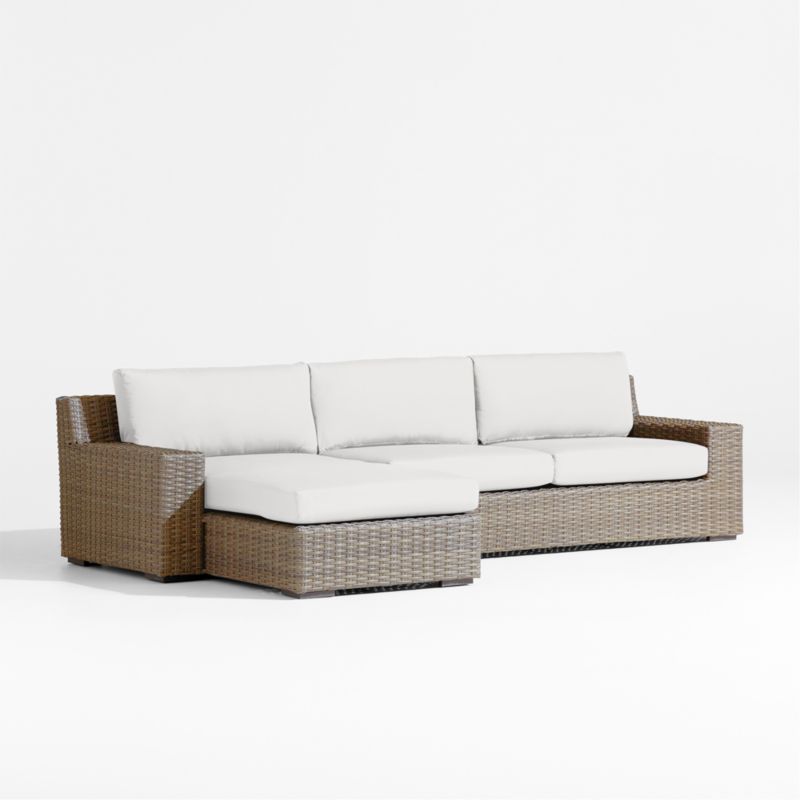 Abaco Resin Wicker -Piece Left-Arm Chaise Outdoor Sectional Sofa with White Sand Sunbrella ® Cushions