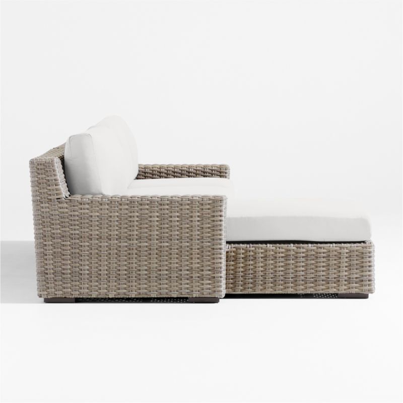 Abaco Resin Wicker -Piece Left-Arm Chaise Outdoor Sectional Sofa with White Sand Sunbrella ® Cushions