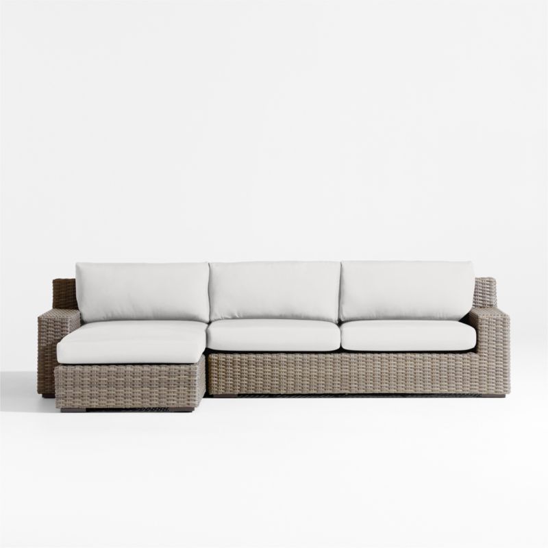 Abaco Resin Wicker -Piece Left-Arm Chaise Outdoor Sectional Sofa with White Sand Sunbrella ® Cushions